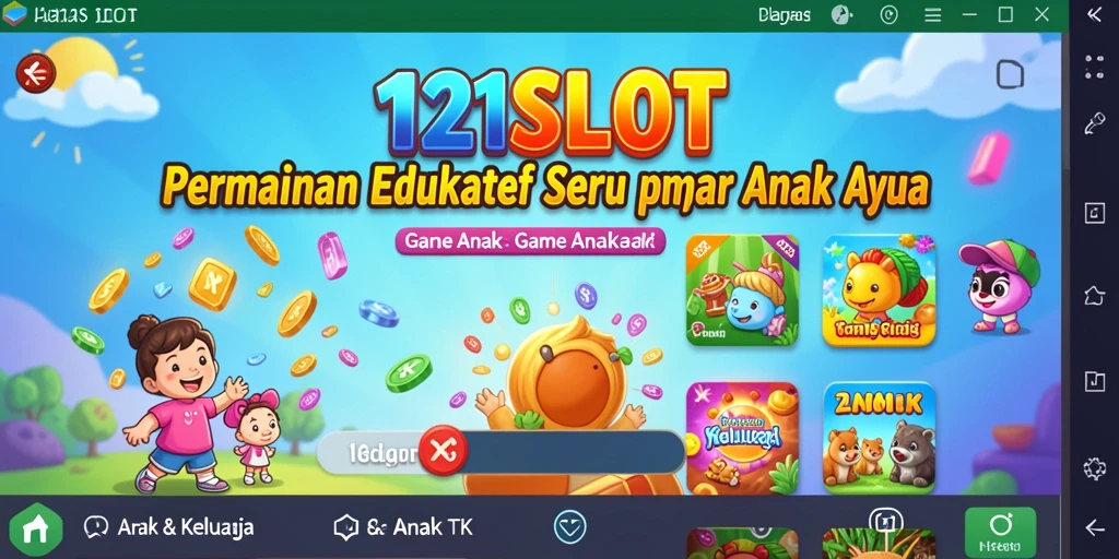 Antarmuka aplikasi 1121SLOT yang ceria dan edukatif.