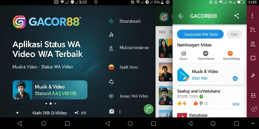 Screenshot utama GACOR88 menampilkan antarmuka pengguna aplikasi Status WA Video.