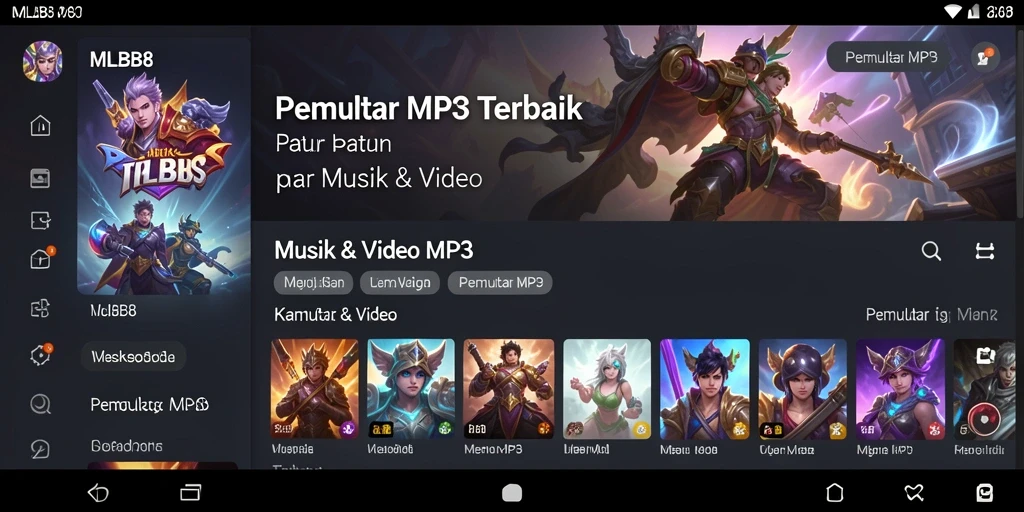 Tampilan antarmuka utama MLBB8 yang intuitif dan menarik untuk Pemutar MP3.